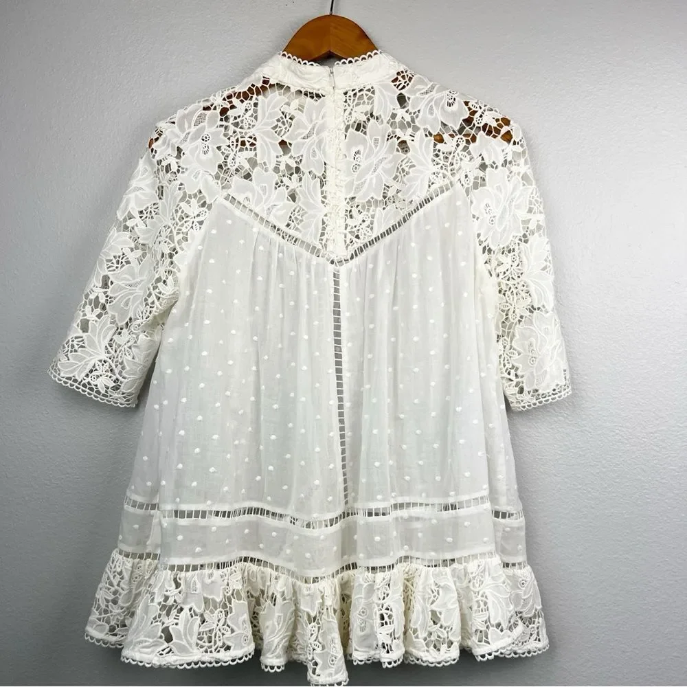 Zimmermann Caravan Embroidered Smock Top in Ivory White Crochet Lace Boho - Picture 10 of 14